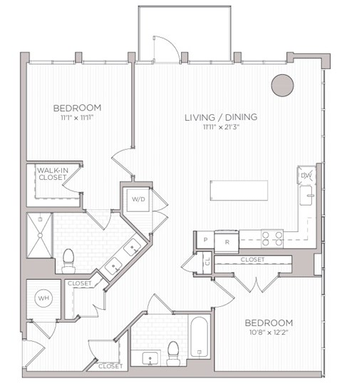 Floor plan for 2 beds, 2 baths, 1204 sqft